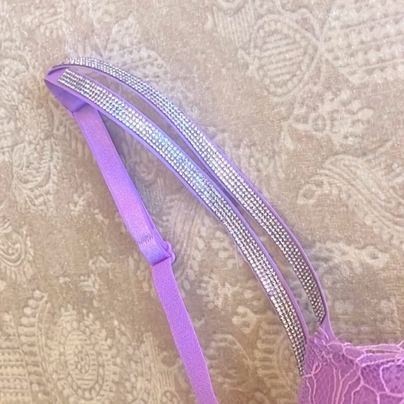 Brand New Victoria’s Secret Bombshell Plunge Lace Double Shine Strap Purple Bra - Picture 14 of 16
